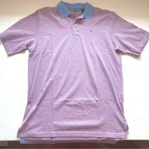 XXL- Ben Silver Charleston Palmetto Stripe pink Polo Light Blue Collar- Golf